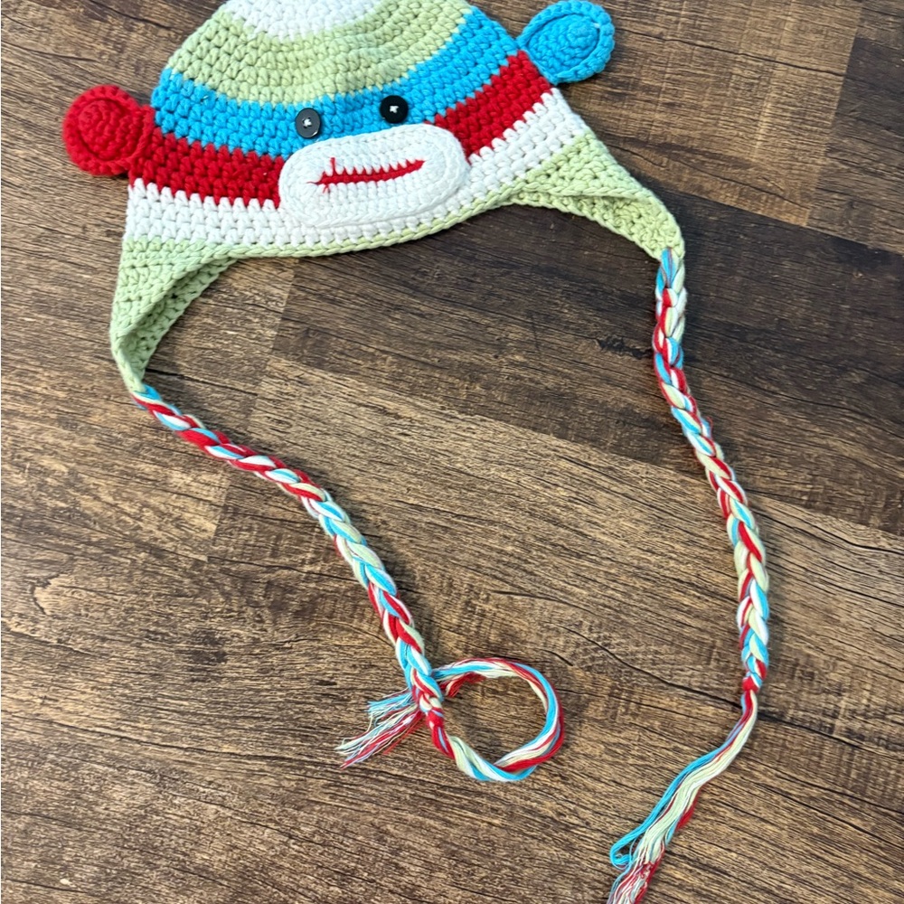 Kids Crochet Monkey Earflap Hat in Multi-Color